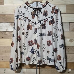 Vintage Style Floral Dragonfly Blouse Cottagecore Romantic Women  Size M
